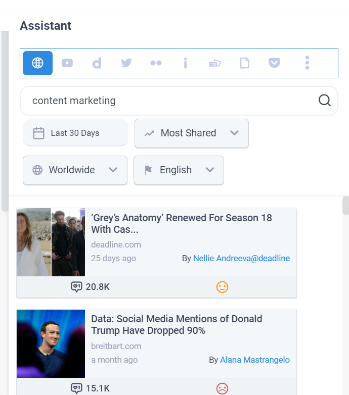 Assistant search social media post