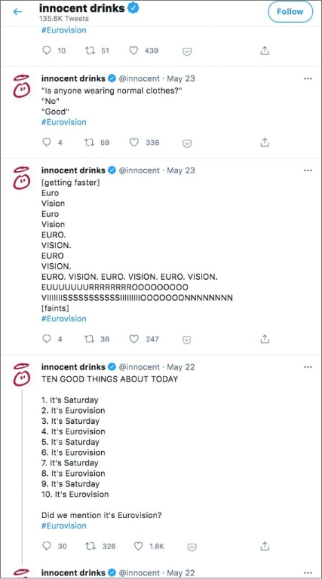 innocent drinks tweeting schedule