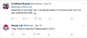 Wendy's replying to a tweet by a diner