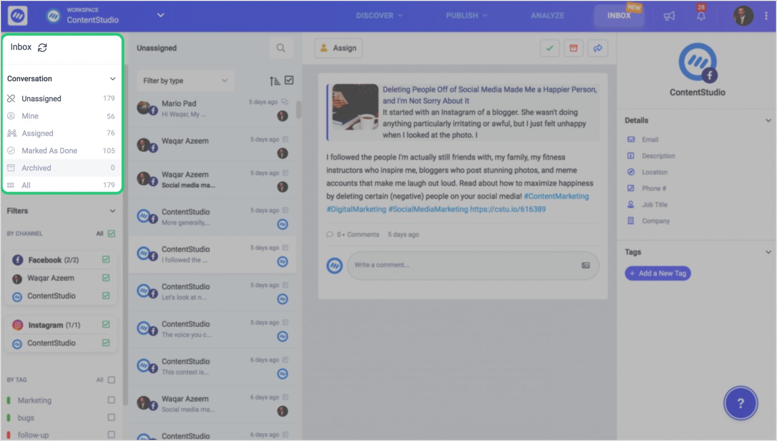ContentStudio Social Inbox for Instagram