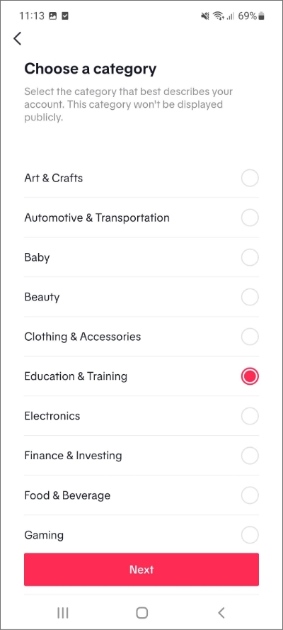 choose your tiktok business category