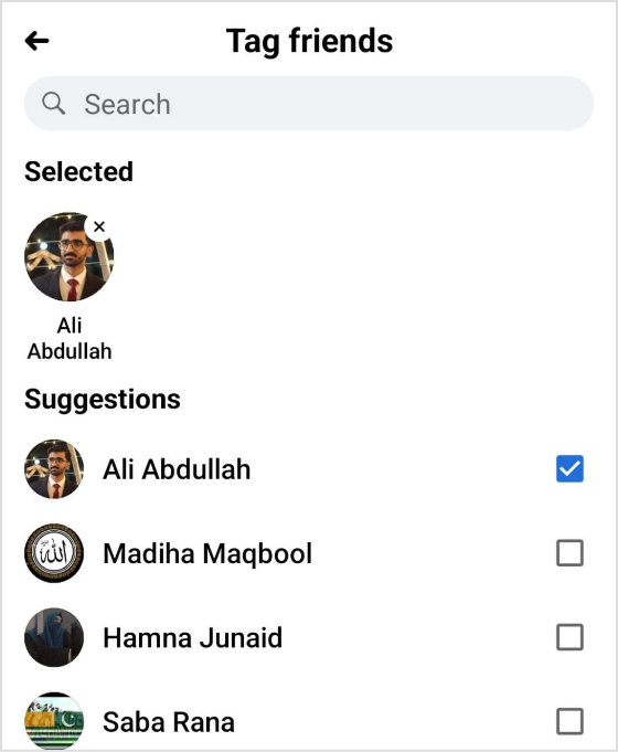 select friends to tag