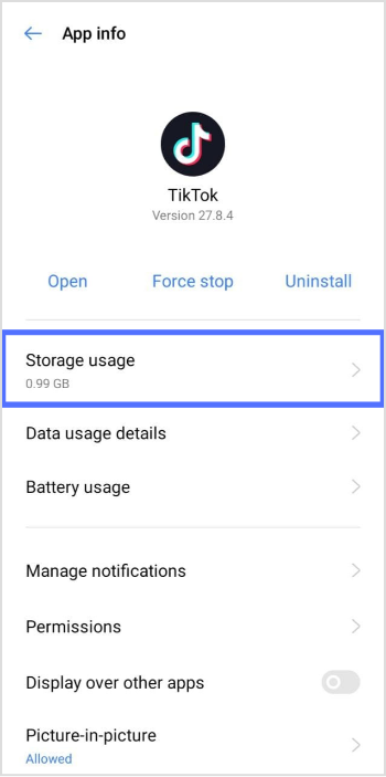 tap on storage usage