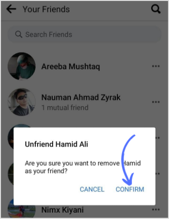 tap confirm to unfriend