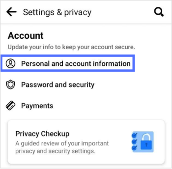 tap personal account info