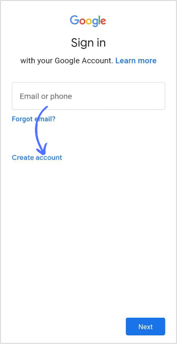 tap on create account