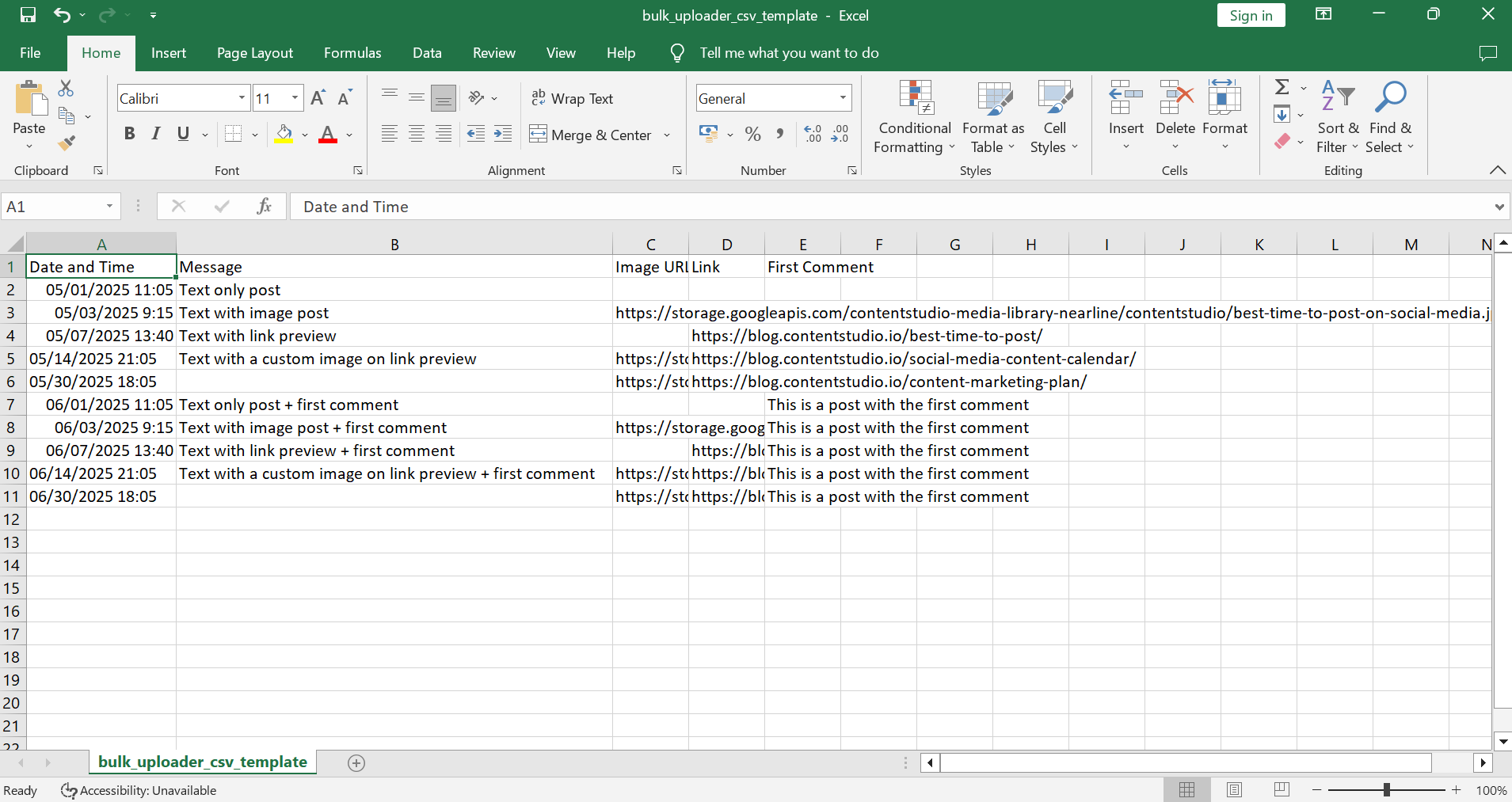 Open the CSV file template