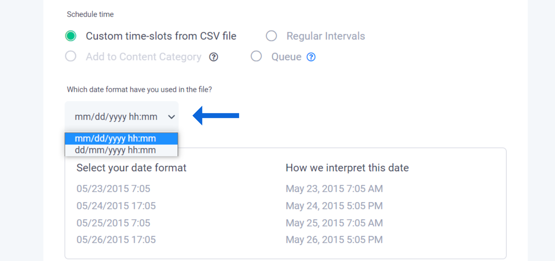 Specify the date format