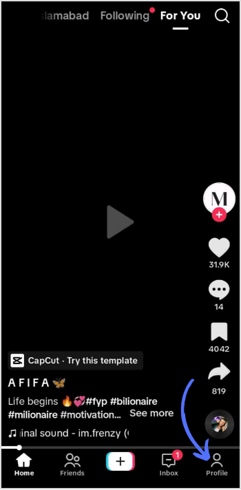 tap on profile icon on tiktok