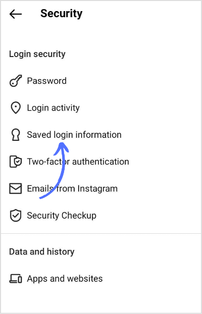 tap on saved login information