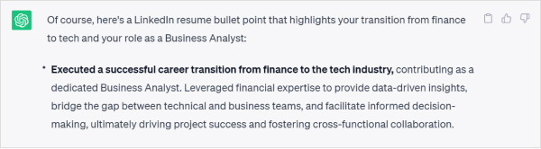 Describing a career transition or unique role