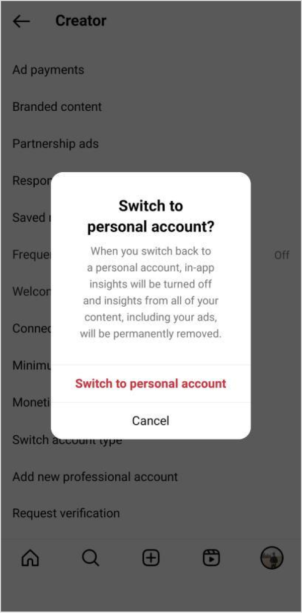 Switch to personal account