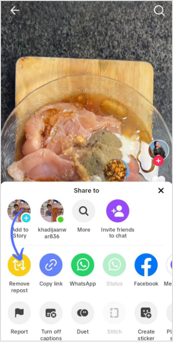tap on remove tiktok repost