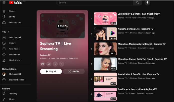 sephora youtube tv live