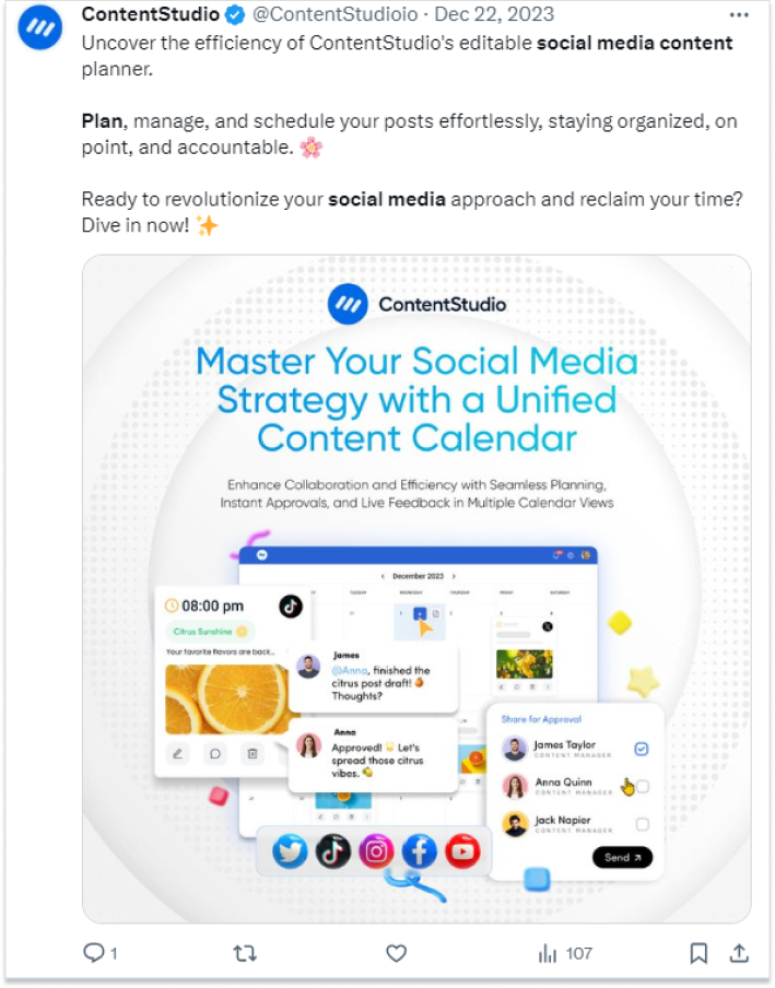 ContentStudio content calendar