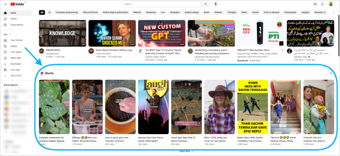 Youtube shorts via desktop browser